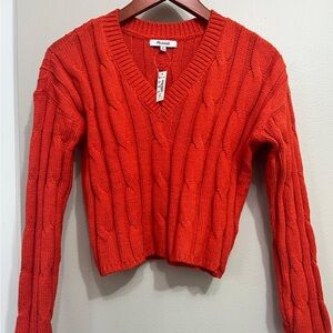 Madewell Bright Orange V-Neck Sweater